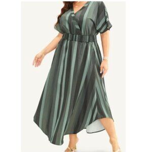 SOLD - BloomChic Striped Dolman Sleeve Pocket Shirred Flutter Wrap Dress  NWT